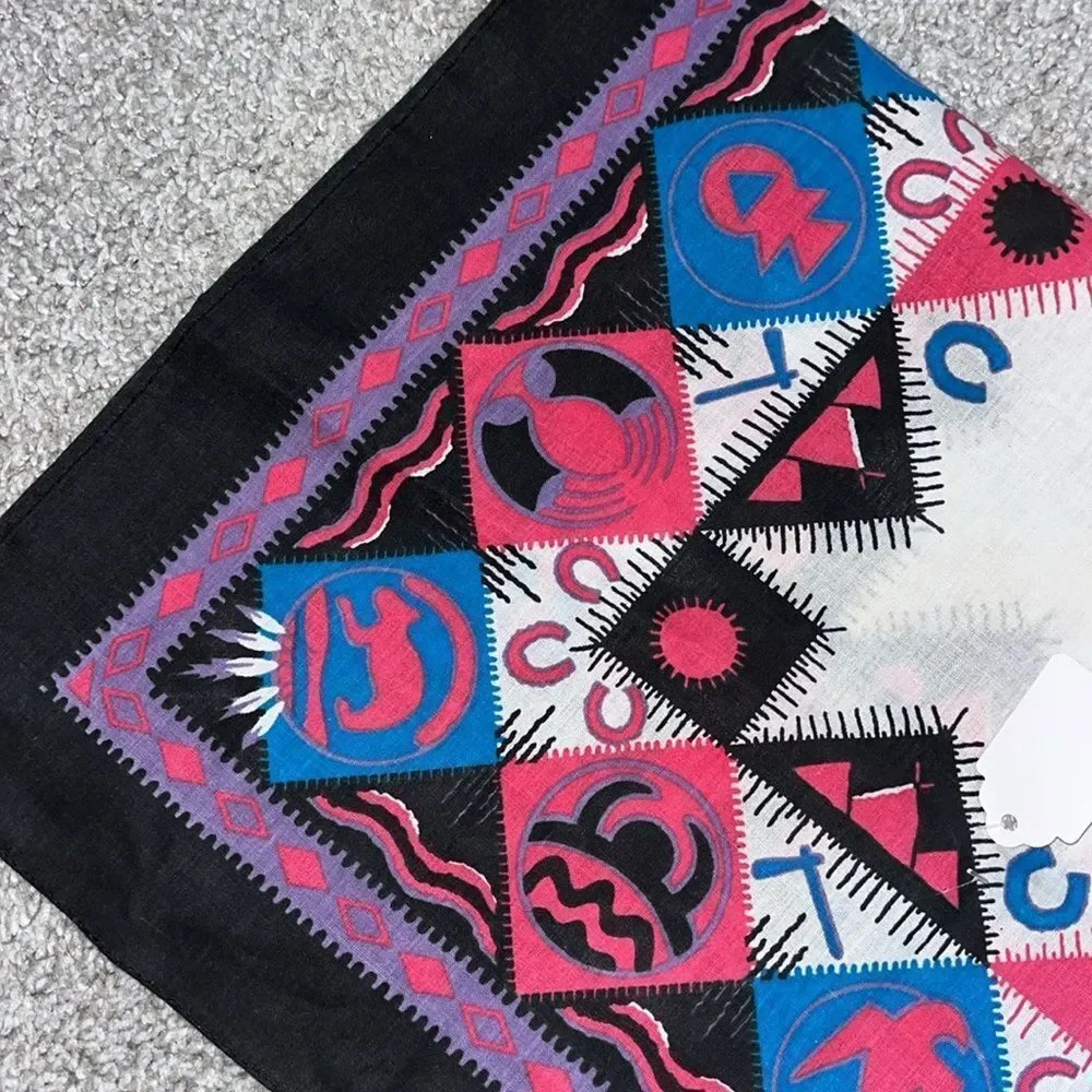 New 22” Vintage Navajo Native American Indian Bandana cloth Pink Black Turquoise